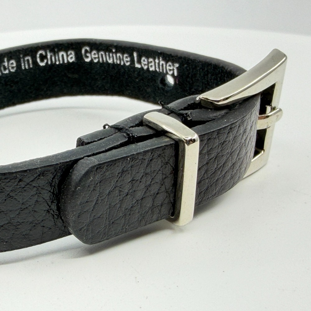 Genuine Leather Crystal Buckle Bracelet Gothic Punk Statement Cuff Accessory - Picture 8 of 12